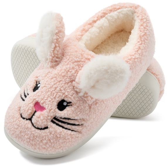 Ecetana Womens Fuzzy Slippers 3D Rabbit Closed Back Slippers Fluffy Non-Slip Indoor Warm House Slippers for Women