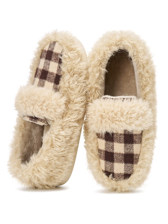 Womens Fuzzy Slippers Memory Foam Closed Back Non-Slip House Slippers for Women
