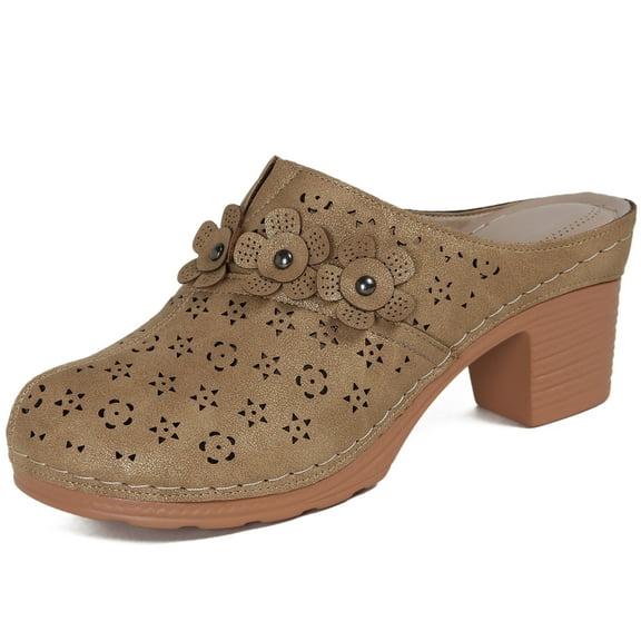 Ecetana Womens Heeled Mules Closed Toe Slip On Clogs for Women Comfort Chunky Heel Sandals