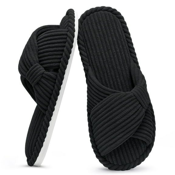 Ecetana Womens House Slippers Cross Band Open Toe Comfortable Home Shoes