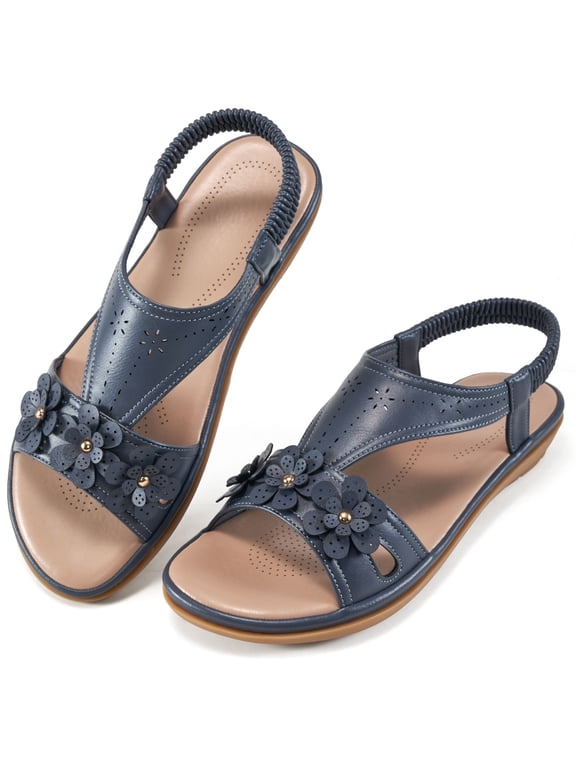 Womens Sandals Dressy Flats Sandals for Women with Elastic Ankle Strap Summer Sandals