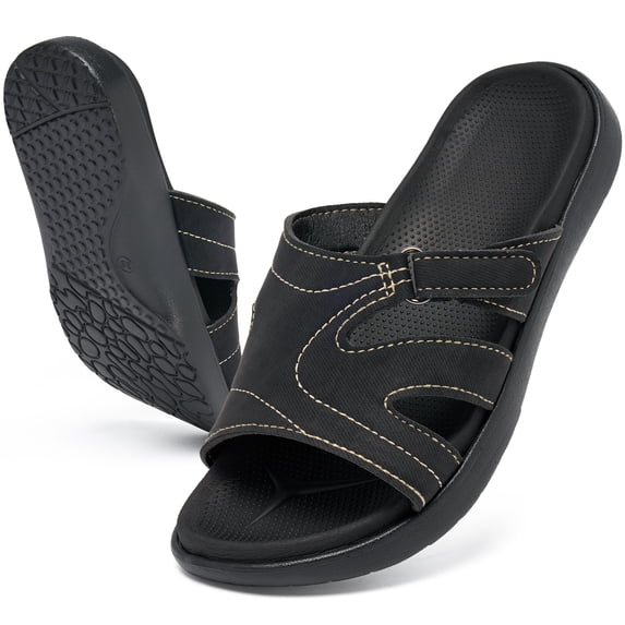 Ecetana Women's Wide-Fit Yoga Mat Slide Sandals Memory Foam Cushion with Arch Support