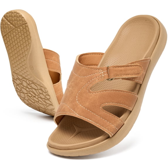 Ecetana Women's Wide-Fit Yoga Mat Slide Sandals Memory Foam Cushion with Arch Support