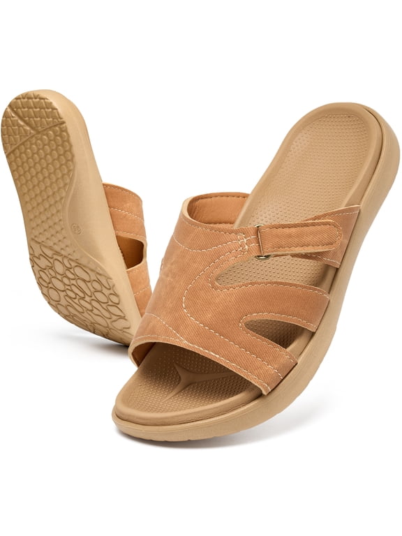 Women's Wide-Fit Yoga Mat Slide Sandals Memory Foam Cushion with Arch Support