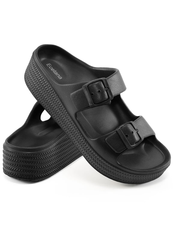 Womens Slides Sandals Adjustable Double Buckle House Slides EVA Non-Slip Sandals