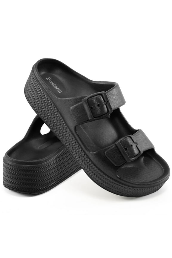 Womens Slides Sandals Adjustable Double Buckle House Slides EVA Non-Slip Sandals