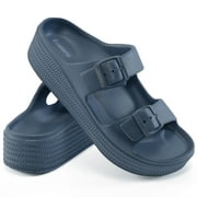 Ecetana Womens Slides Sandals Adjustable Double Buckle House Slides EVA Non-Slip Sandals