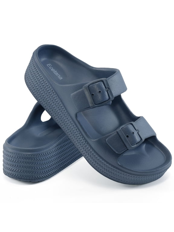 Womens Slides Sandals Adjustable Double Buckle House Slides EVA Non-Slip Sandals