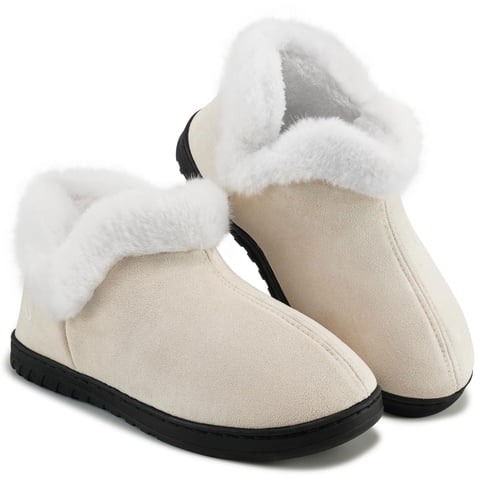 Womens Slippers Faux Fur Warm House Shoes Fuzzy Memory Foam Closed Back Slippers