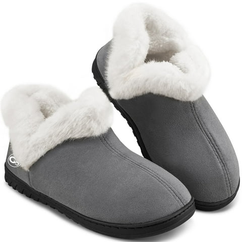 Womens Slippers Faux Fur Warm House Shoes Fuzzy Memory Foam Closed Back Slippers