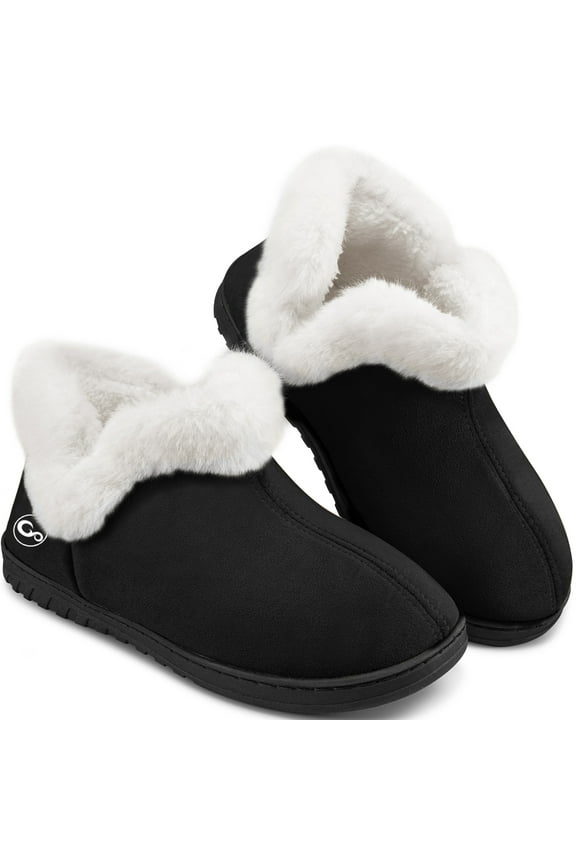 Womens Slippers Faux Fur Warm House Shoes Fuzzy Memory Foam Closed Back Slippers