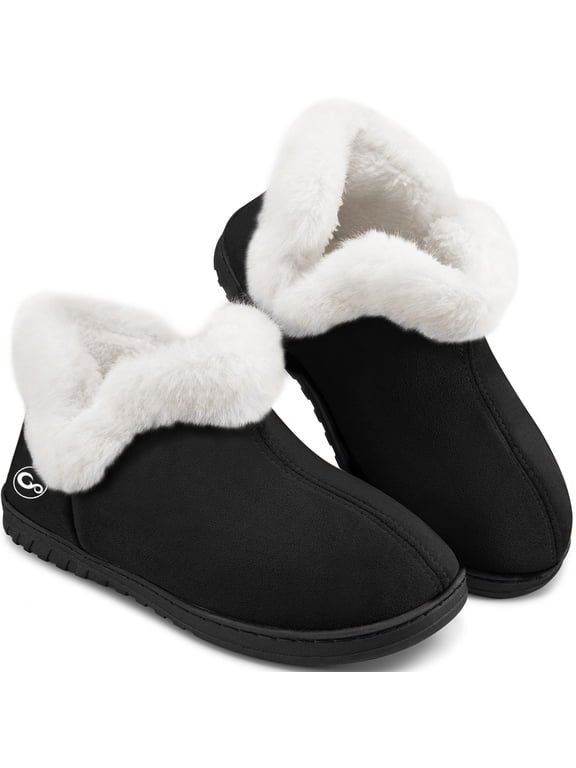 Womens Slippers Faux Fur Warm House Shoes Fuzzy Memory Foam Closed Back Slippers