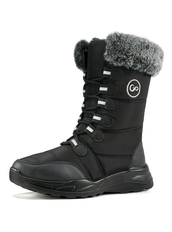 Womens Snow Boots Mid Calf Warm Winter Boots Faux Fur Lining Waterproof Non-Slip Outdoor Shoes
