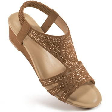 Ecetana Womens Wedge Sandals Open Toe Wedges Elastic Ankle Strap Platform Sandals Shoes