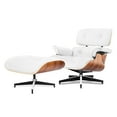 thumbnail image 1 of Echamp Mid Century Lounge Chair & Ottoman with Genuine Leather, Brown, 1 of 7