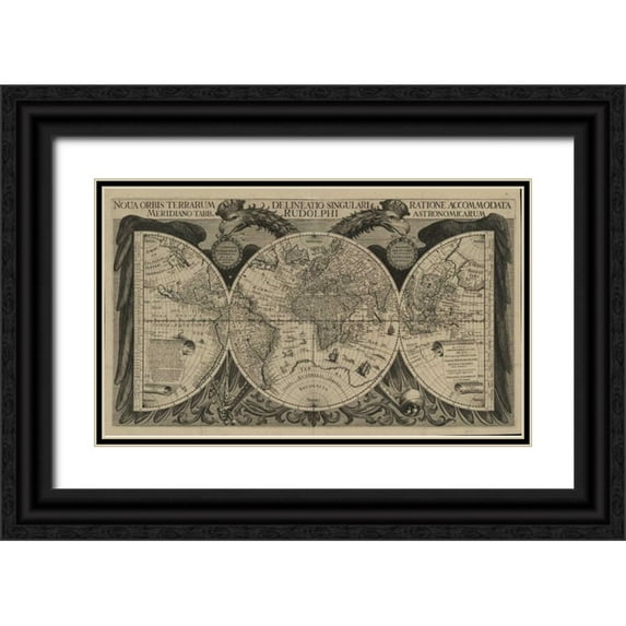 Echebrecht, Philipp 32x21 Black Ornate Wood Framed with Double Matting Museum Art Print Titled - Nova orbis terrarum, 1630