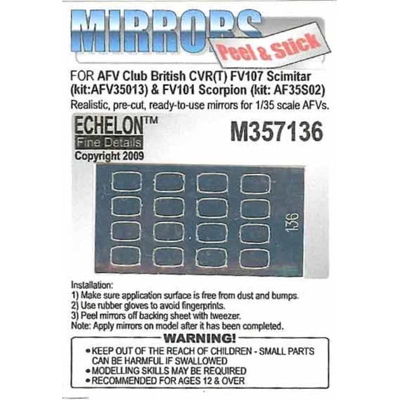 Echelon 1:35 CVR(t) FV107 Scimitar FV101 Scorpion Mirror Adhesive AFV C #M357136