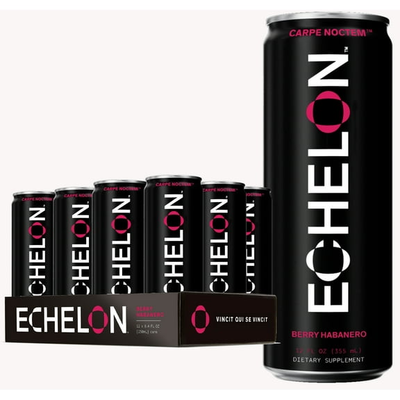 Echelon Energy Drink - 12-Pack Berry Habanero Flavor - Pre-Workout with 300mg Caffeine, L-Theanine, Beta-Alanine - Military Developed