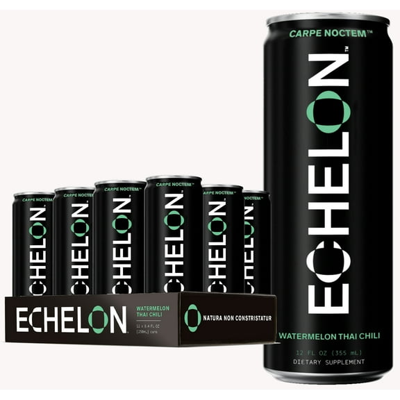 Echelon Energy Drink - 12-Pack Watermelon Thai Chili Flavor - Pre-Workout with 300mg Caffeine, L-Theanine, Beta-Alanine - Military Developed