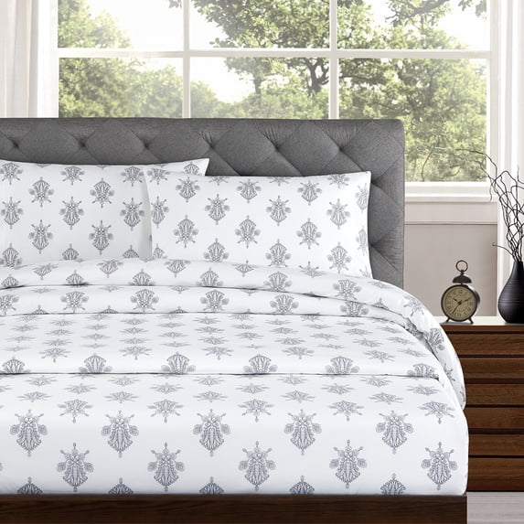 Echelon Home Arwen 250 Thread Count Cotton Percale Bed Sheet Set Queen