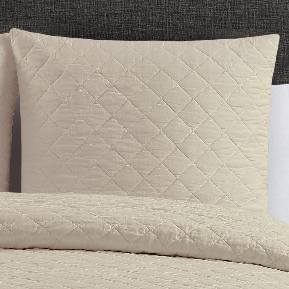 Echelon Home Quilted Washed Belgian Linen Euro Shams (Set of 2) Khaki