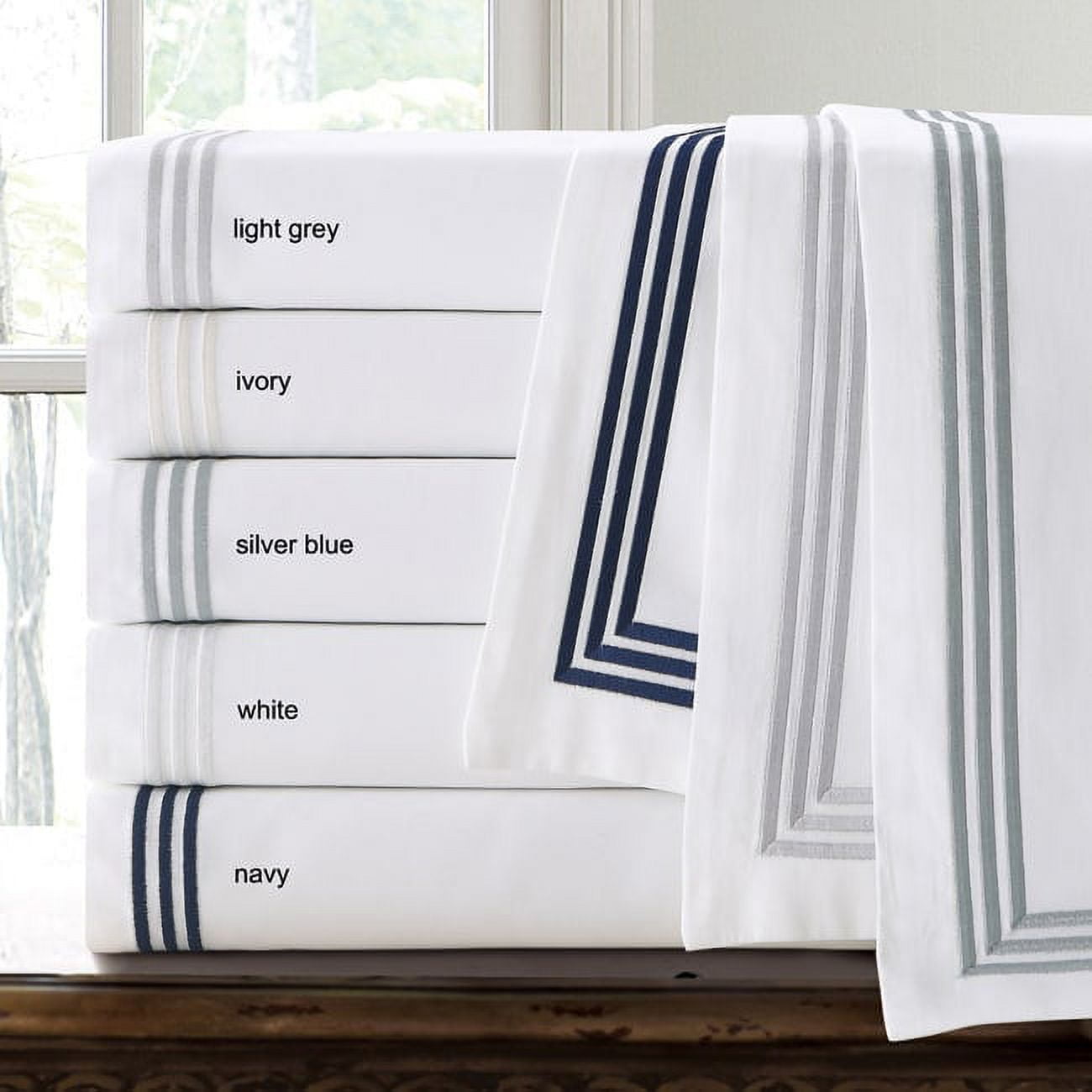 Full/Queen White Cotton Duvet Cover Set with Black Embroidery