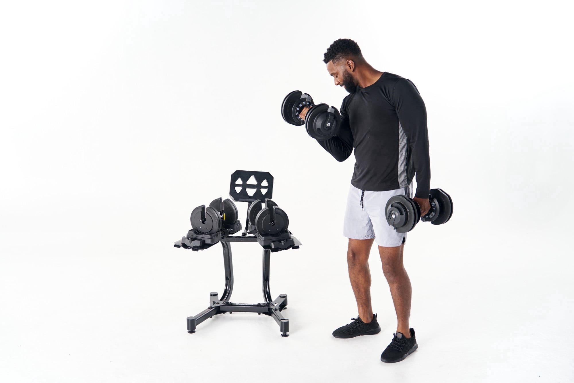 Echelon Adjustable Dumbbells Set 7–52.5 lbs with Stand, Quick Weight Adjustment, Space-Saving Design