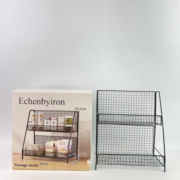 Echenbyiron Storage racks,2-Tier Organizers and Storage Shelves, Shelf Organizer Basket Bins, Black,12 x 6.2 x 13.8 in