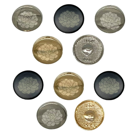 Echeveria Elegans Succulent Plant Mexican Snow Ball Set of 10 Metal 0.6" (15mm) Sewing Shank Round Buttons - Black Color