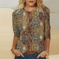 thumbnail image 1 of EchfiProm 3/4 Sleeve Shirts for Women Floral Multicolor Pullover Crew Neck Loose Fit Vintage Fall Shirts, 1 of 5