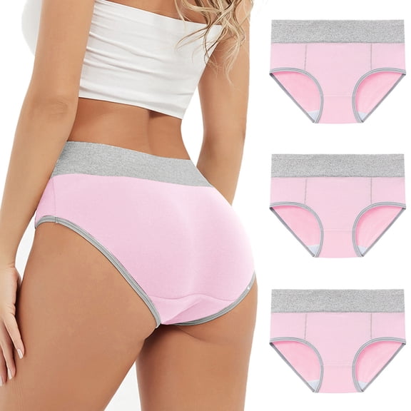 EchfiProm 3PC Women Panties Pack Sexy Pink Breathable Comfortable Polyester Plus Size Period L