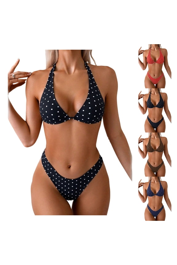 Bathing Suits for Women Bikini Swimwear Two Piece Black Polka Dot Beach Ladies Swimsuits