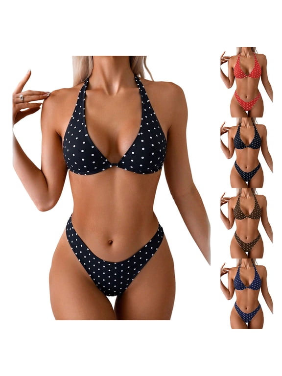 Bathing Suits for Women Bikini Swimwear Two Piece Black Polka Dot Beach Ladies Swimsuits