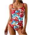 thumbnail image 1 of EchfiProm Bathing Suits for Women One Piece Swimwear High Cut Modest Red Floral Print Ladies Swimsuits, 1 of 6