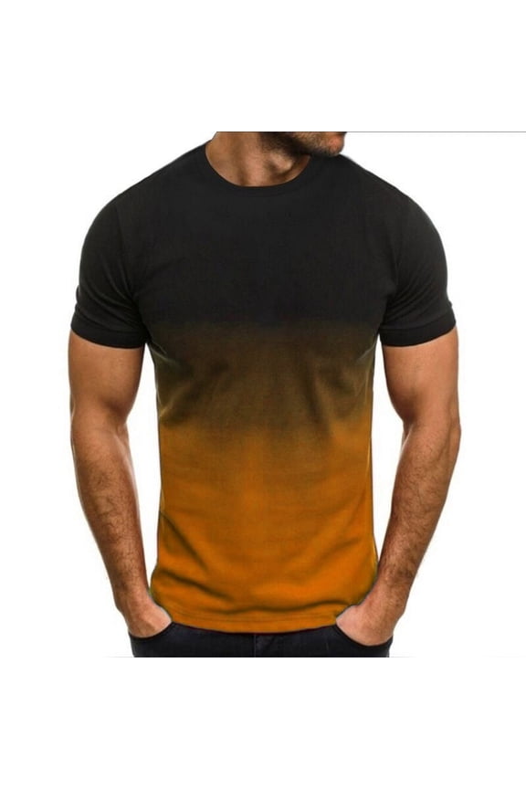 Beach Shirts for Men Short Sleeve Crew Neck Orange Gradient Color T-Shirts L
