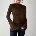 thumbnail image 1 of EchfiProm Bell Sleeve Tops for Women Coffee Pullover Y2k Long Sleeve Crew Neck Slim Fit Ladies Undershirts, 1 of 4