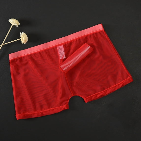 EchfiProm Big Mens Underwear Boxer Briefs Mesh Red See Through XL Underpants