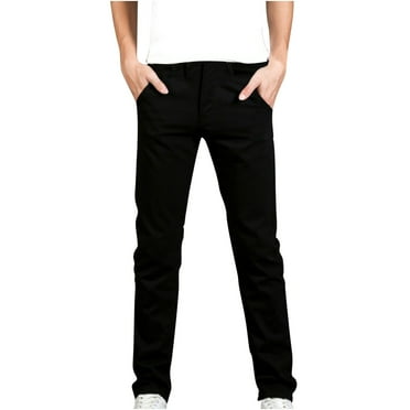 EchfiProm Black Mens Pants Denim Pants Slim Fit Long Jeans Trousers Linen Pants M