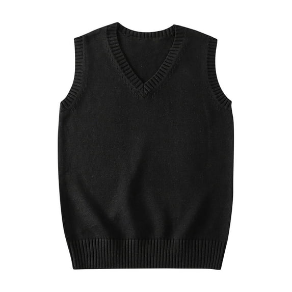 EchfiProm Black Sweater Vests Women Y2k V Neck Sleeveless Knit Pullover Relaxed Fit Solid Sweater Tank Top