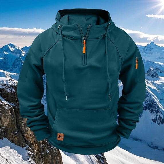 EchfiProm Blue Hoodies for Men Zipper Winter Sweatshirt Tranning Stand Collar Long Sleeve Mens Tops M