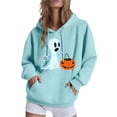 thumbnail image 1 of EchfiProm Blue Sweatshirts for Womens with Pocket Oversized Pullover Hooded Ghost Print Long Sleeve Soft Ladies Tops 2XL, 1 of 5