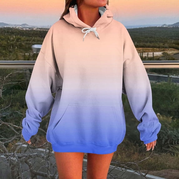 EchfiProm Blue Sweatshirts for Womens with Pockets Pullover Hoodies Trendy Long Sleeve Ladies Tunic Tops Hooded