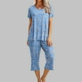 thumbnail image 1 of EchfiProm Blue Women Pajamas Summer Set Short Sleeve Shirts Capris Sleepwear Sets S, 1 of 8