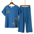 thumbnail image 1 of EchfiProm Blue Women Sleepwear Pajama Set Short Sleeve Shirts Capris Cotton Sleepwear Sets XXXXL, 1 of 4