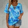 thumbnail image 1 of EchfiProm Blue Womens Plus Size Tops Fall Trendy V Neck Classic Fit Short Sleeve Tie-Dye Shirts, 1 of 5