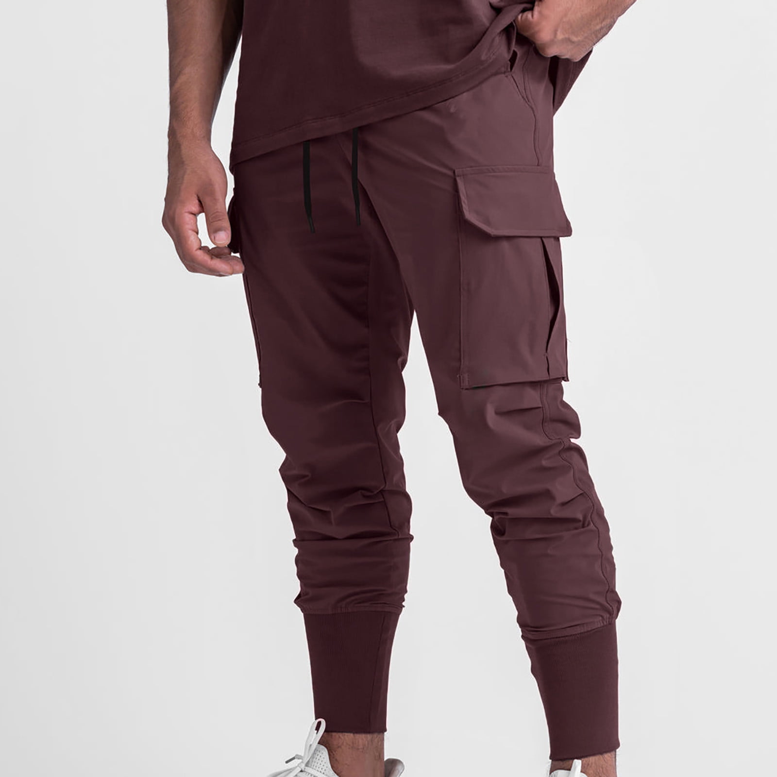 EchfiProm Cargo Pants Men Pants Clearance Sale Multiple Pockets Wine