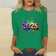 EchfiProm Christmas Shirts for Women Green 3/4 Sleeve Dressy Happy New
