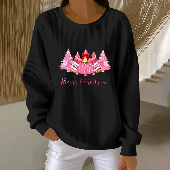 EchfiProm Christmas Sweatshirts for Women Funny Sweatshirt Festive Oversized Snowflakes Xmas Adults Tops Long Sleeve