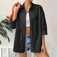 thumbnail image 1 of EchfiProm Collared Tops for Women Black Lapel Shirts Button down Fall 3/4 Sleeve Solid Pullover Ladies, 1 of 9