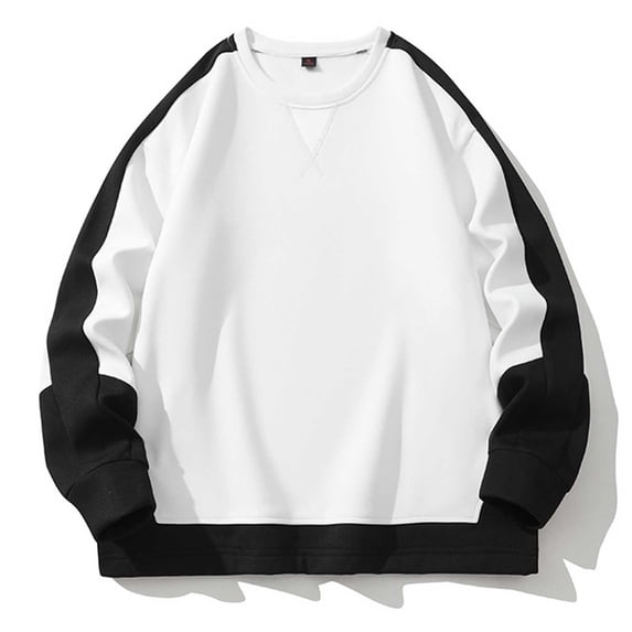 EchfiProm Colorblock Pullover for Men Crewneck Gym Long Sleeve White Walking Sweatshirt Mens Tops 4XL